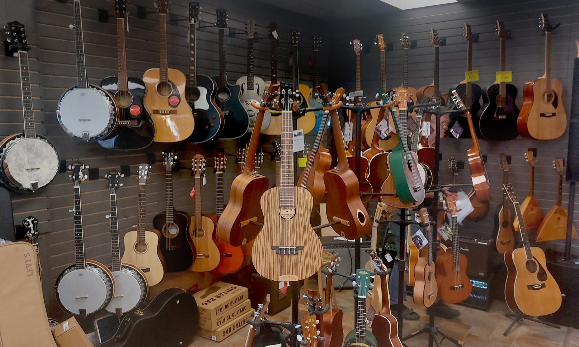Lee's music store header inside of store